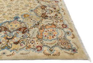Semi Antique Beige Traditional 9X13 Kashan Persian Rug