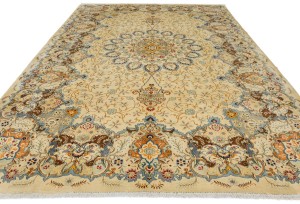 Semi Antique Beige Traditional 9X13 Kashan Persian Rug