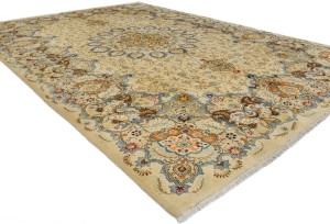Semi Antique Beige Traditional 9X13 Kashan Persian Rug