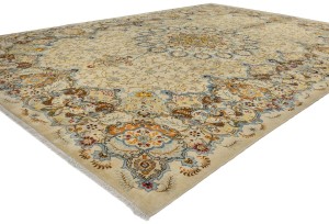 Semi Antique Beige Traditional 9X13 Kashan Persian Rug
