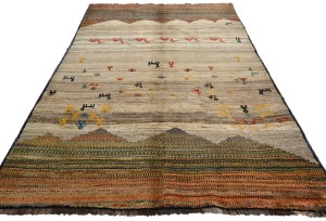 Vintage Beige Brown Tribal 5'6X8'7 Gabbeh Persian Rug
