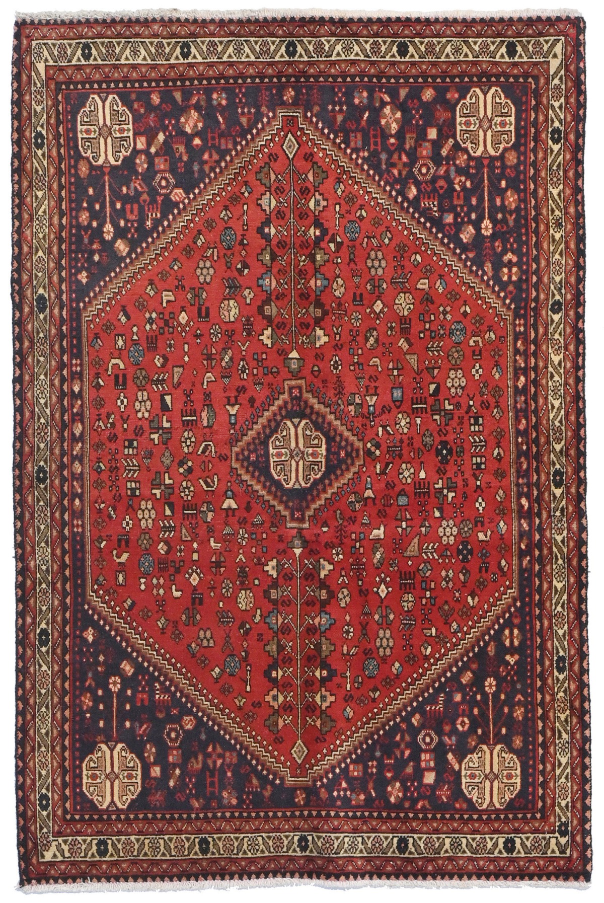 Vintage Red Tribal 3X5 Abadeh Shiraz Persian Rug