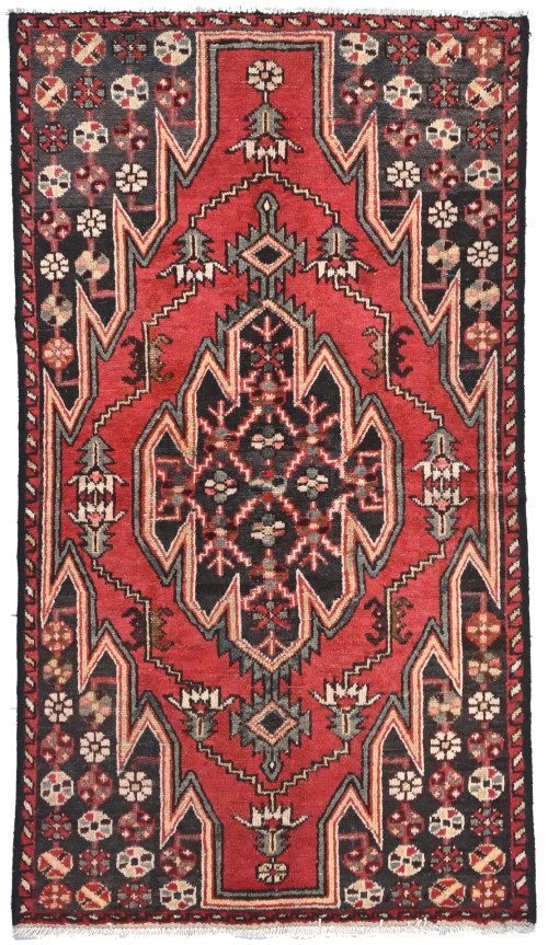 Vintage Charcoal Tribal 3X6 Hamedan Persian Rug