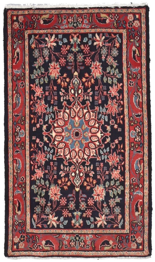 Vintage Dark Pueple-navy Floral 2X4 Hamedan Persian Rug