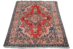 Vintage Red Floral 2X3 Hamedan Persian Rug