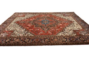 Vintage Red Geometric 7X9 Heriz Persian Rug