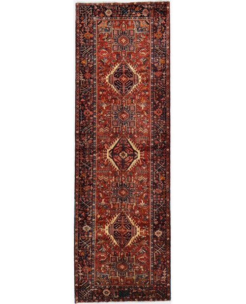 Vintage Rusty Red Geometric 5'3X13'6 Karajeh Persian Runner Rug