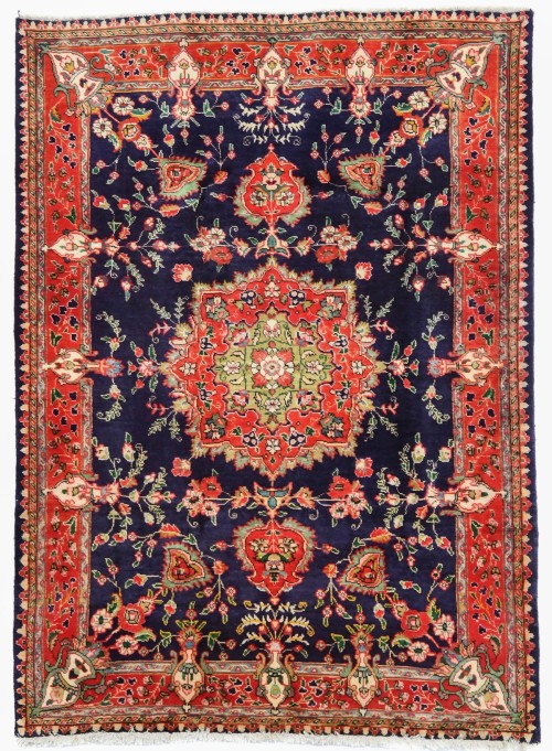 Vintage Traditional Purple-navy 5X7 Tabriz Persian Rug