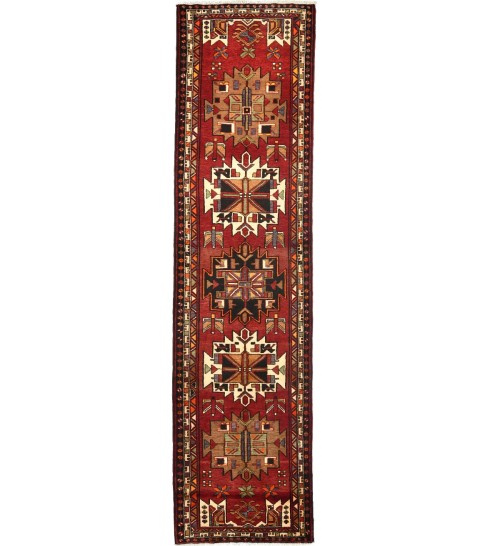 Vintage Red Tribal 3'5X13'9 Gholtogh Persian Runner Rug