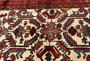 Vintage Cream Geometric 3X11 Heriz Persian Runner Rug