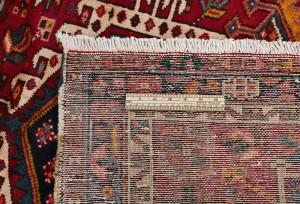 Vintage Red Geometric 3'6X14'5 Karajeh Persian Runner Rug