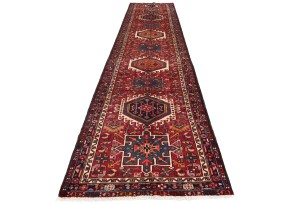 Vintage Red Geometric 3'6X14'5 Karajeh Persian Runner Rug