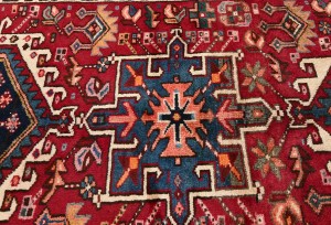 Vintage Red Geometric 3'6X14'5 Karajeh Persian Runner Rug