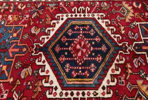 Vintage Red Geometric 3'6X14'5 Karajeh Persian Runner Rug