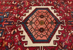 Vintage Red Geometric 3'6X14'5 Karajeh Persian Runner Rug