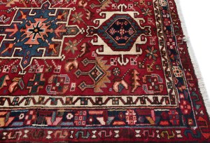 Vintage Red Geometric 3'6X14'5 Karajeh Persian Runner Rug