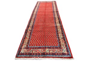 Vintage Red Allover Tribal 4X11 Botemir Persian Runner Rug