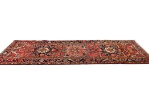 Semi Antique Rusty Red Geometric 4X12 Heriz Persian Runner Rug