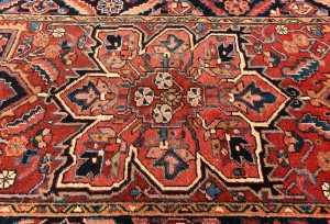 Semi Antique Rusty Red Geometric 4X12 Heriz Persian Runner Rug