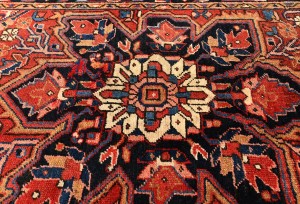 Semi Antique Rusty Red Geometric 4X12 Heriz Persian Runner Rug