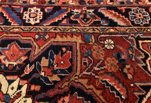 Semi Antique Rusty Red Geometric 4X12 Heriz Persian Runner Rug