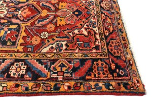 Semi Antique Rusty Red Geometric 4X12 Heriz Persian Runner Rug