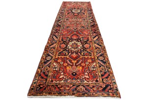 Semi Antique Rusty Red Geometric 4X12 Heriz Persian Runner Rug