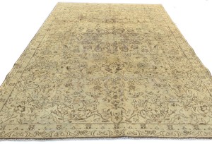 Antique Muted Floral 7'0X9'7 Distressed Vintage Oriental Rug