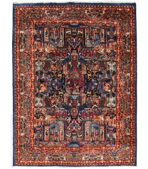 Semi Antique Navy Pictorial 10X13 Kashmar Persian Rug