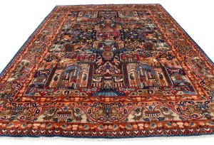 Semi Antique Navy Pictorial 10X13 Kashmar Persian Rug