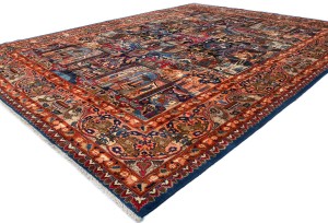 Semi Antique Navy Pictorial 10X13 Kashmar Persian Rug
