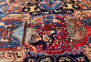Semi Antique Navy Pictorial 10X13 Kashmar Persian Rug