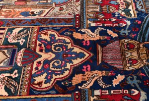 Semi Antique Navy Pictorial 10X13 Kashmar Persian Rug