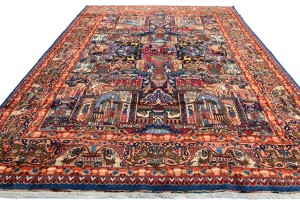 Semi Antique Navy Pictorial 10X13 Kashmar Persian Rug
