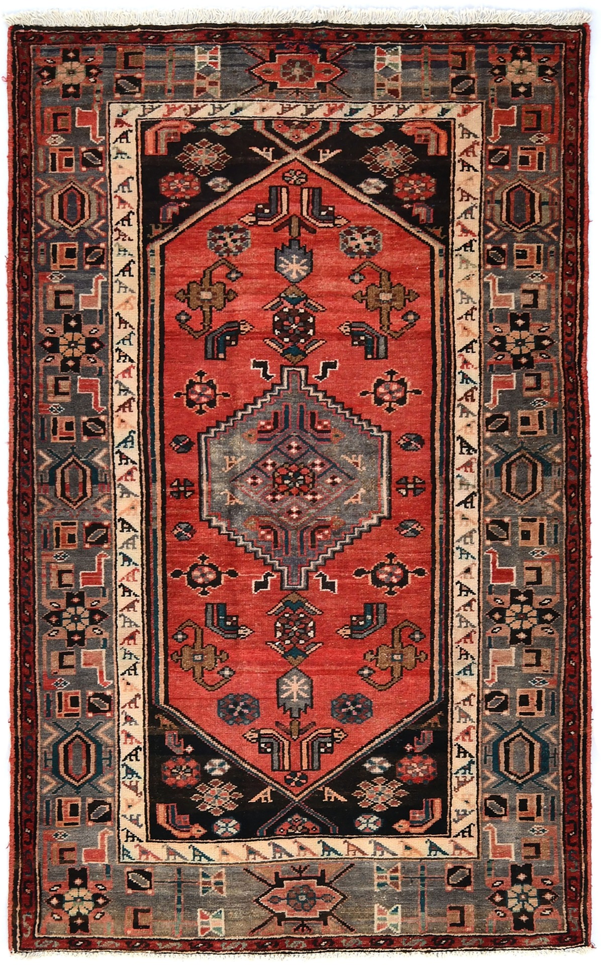 Semi Antique Red Tribal 4X7 Hamedan Persian Rug