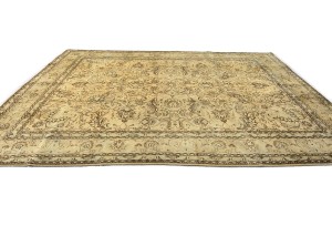 Antique Muted Peach Beige Floral 9'5X13 Distressed Vintage Oriental Rug