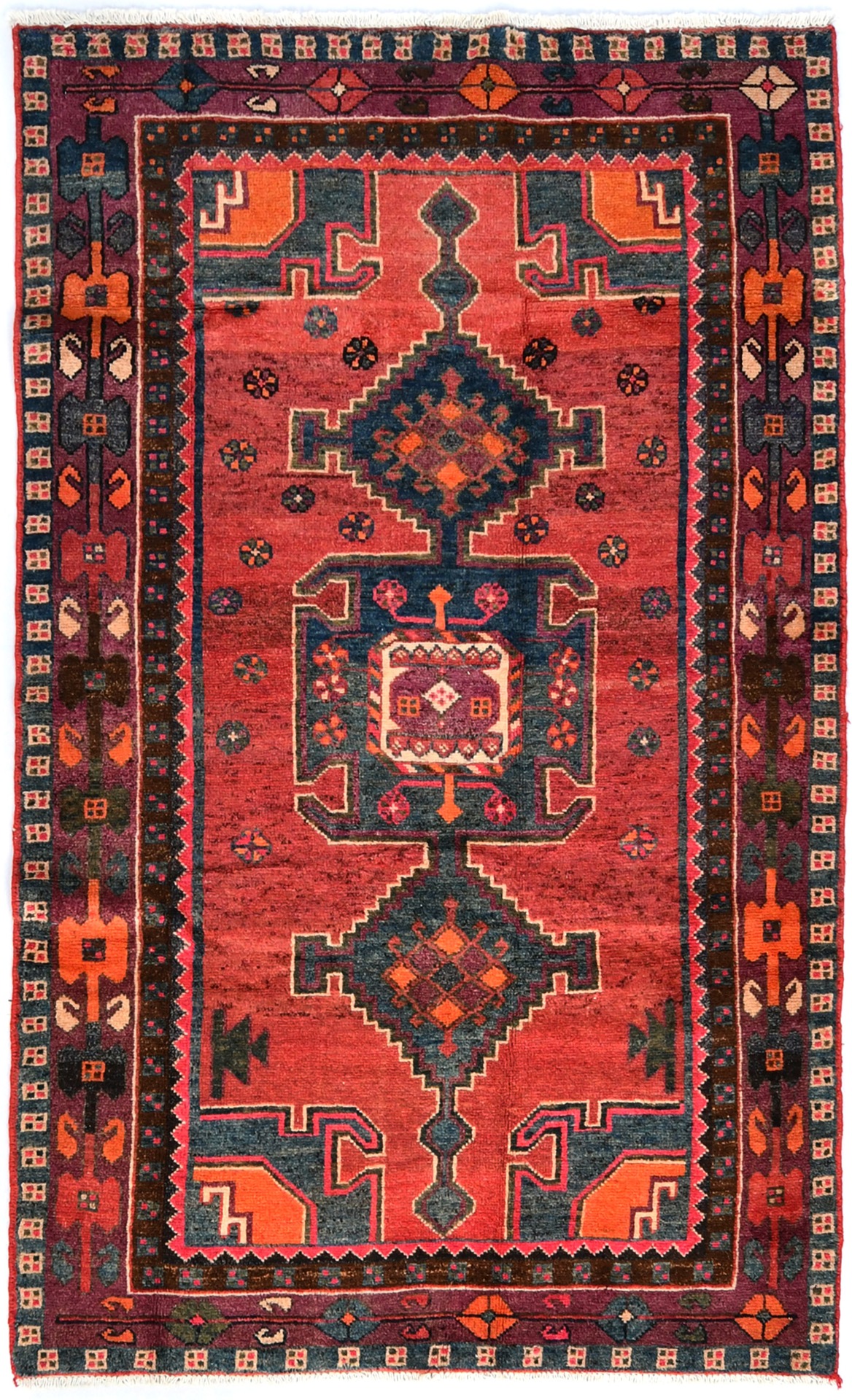 Vintage Rose Red Tribal 4X7 Hamedan Persian Rug