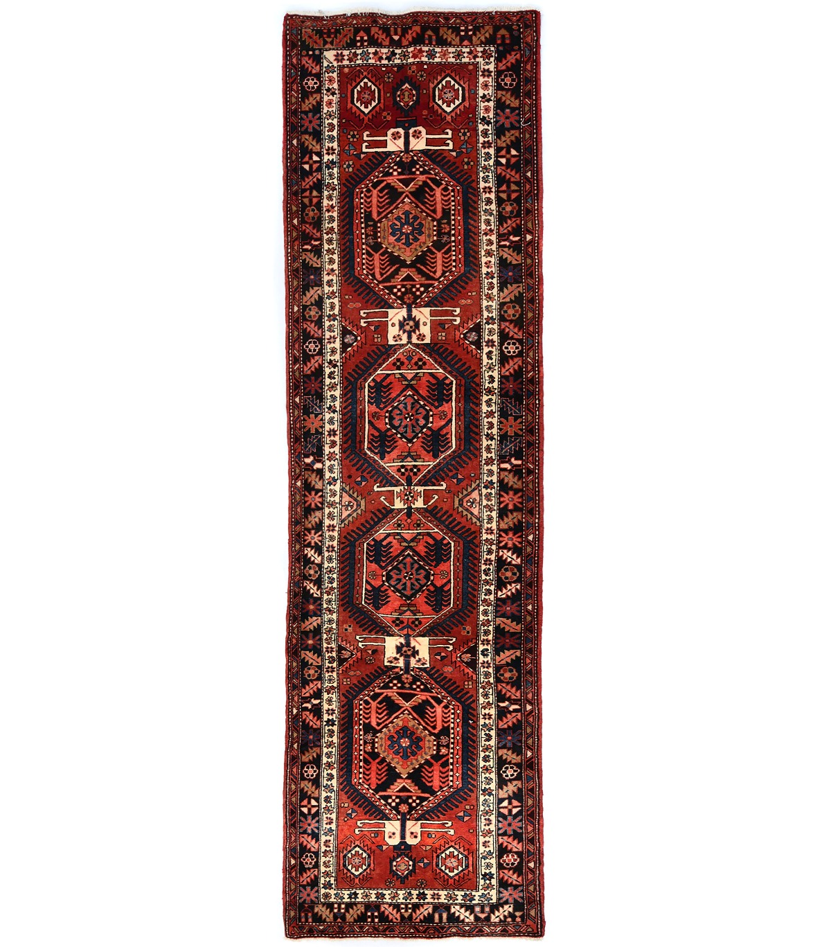 Vintage Geometric Tribal 4X14 Heriz Persian Runner Rug