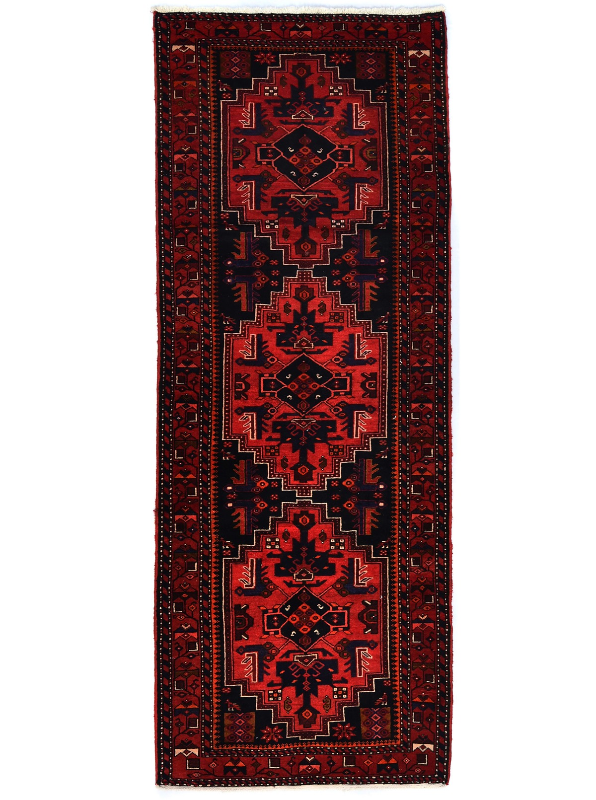 Vintage Red Tribal 3'7X9'5 Hamedan Persian Runner Rug