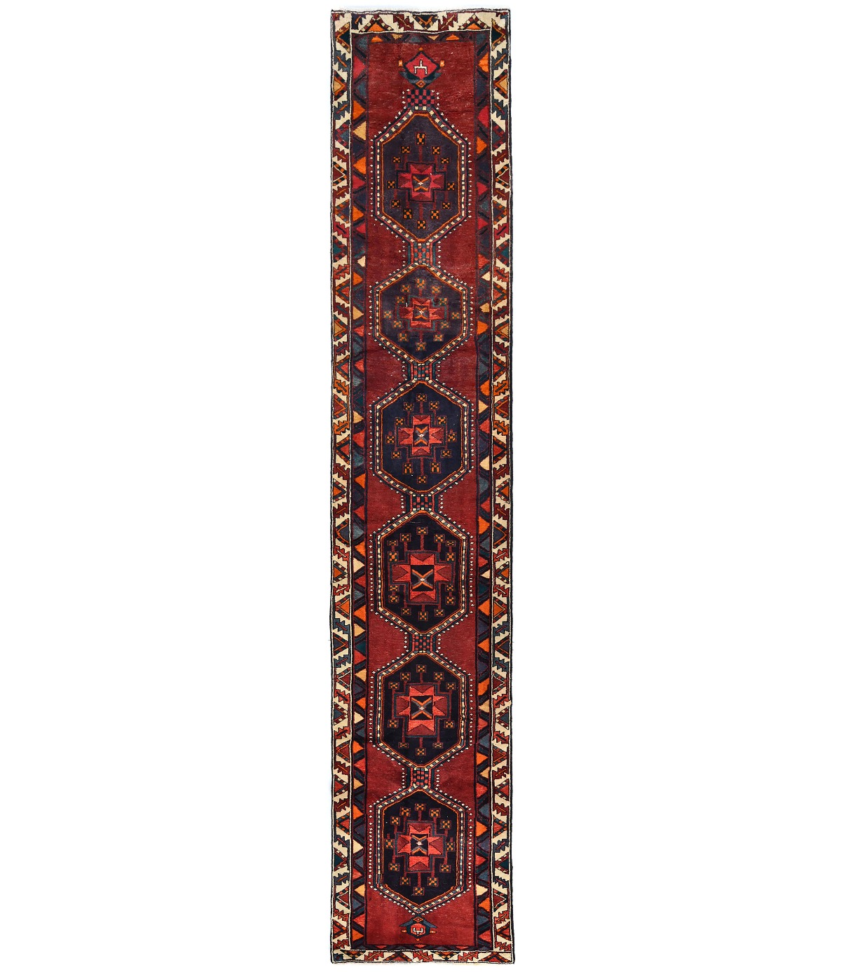 Antique Tribal Geometric 3X15 Bakhtiari Persian Runner Rug