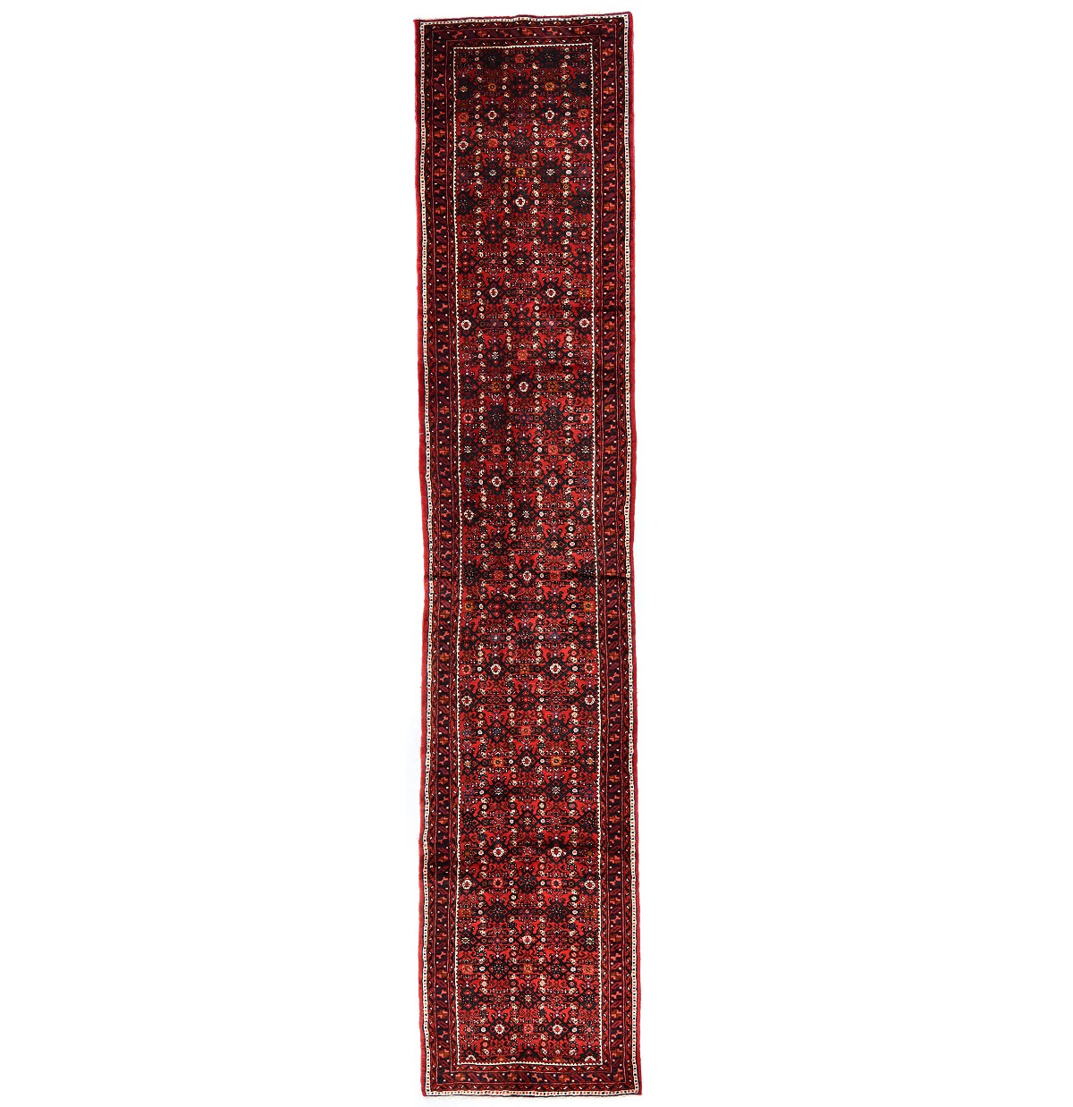 Vintage Red Tribal 3X14 Hossainabad Persian Runner Rug