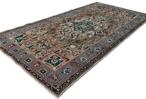 Semi Antique Brown Floral 5X10 Distressed Vintage Oriental Rug