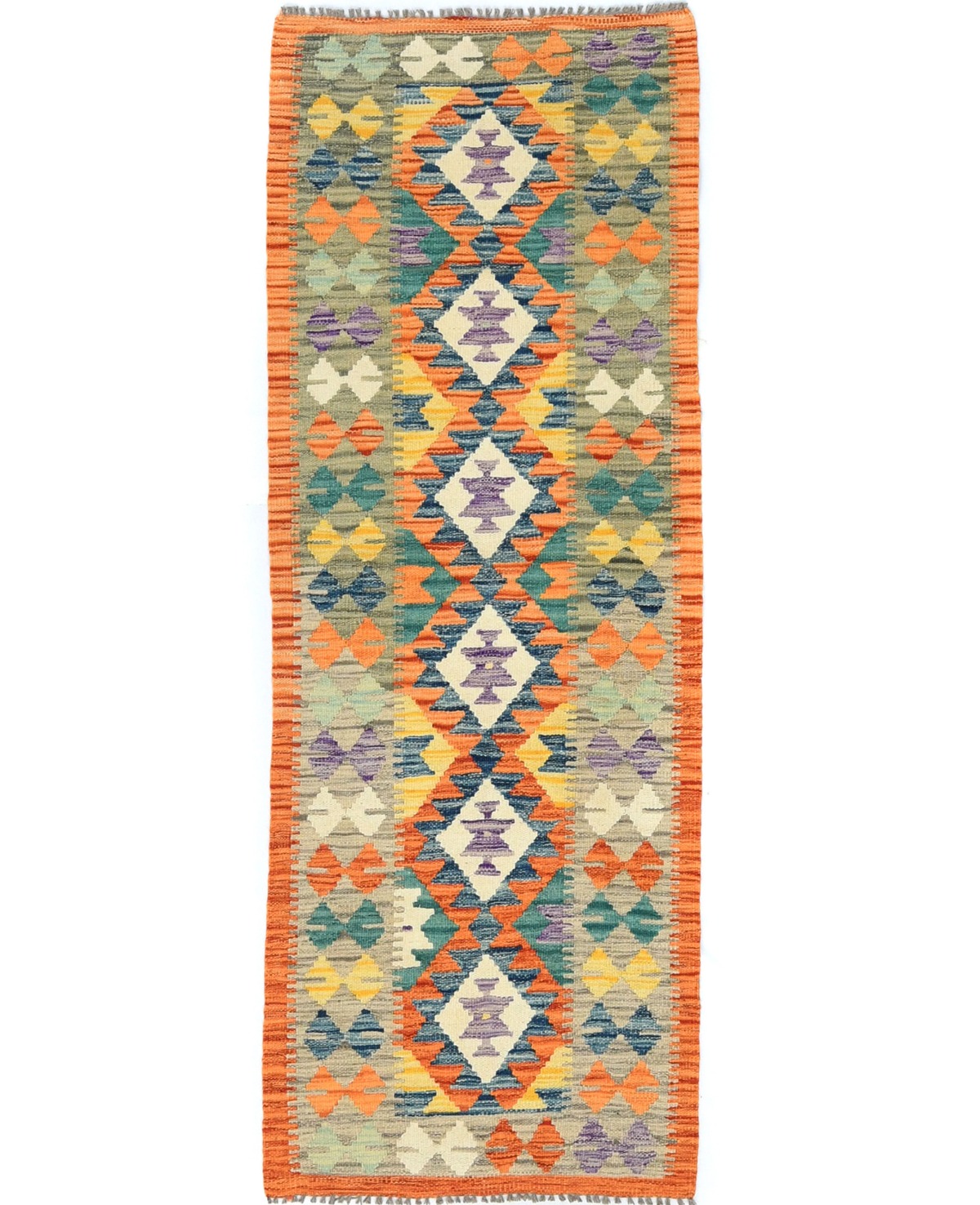 Multicolored Geometric Reversible 2'4X6'5 Kilim Oriental Runner Rug