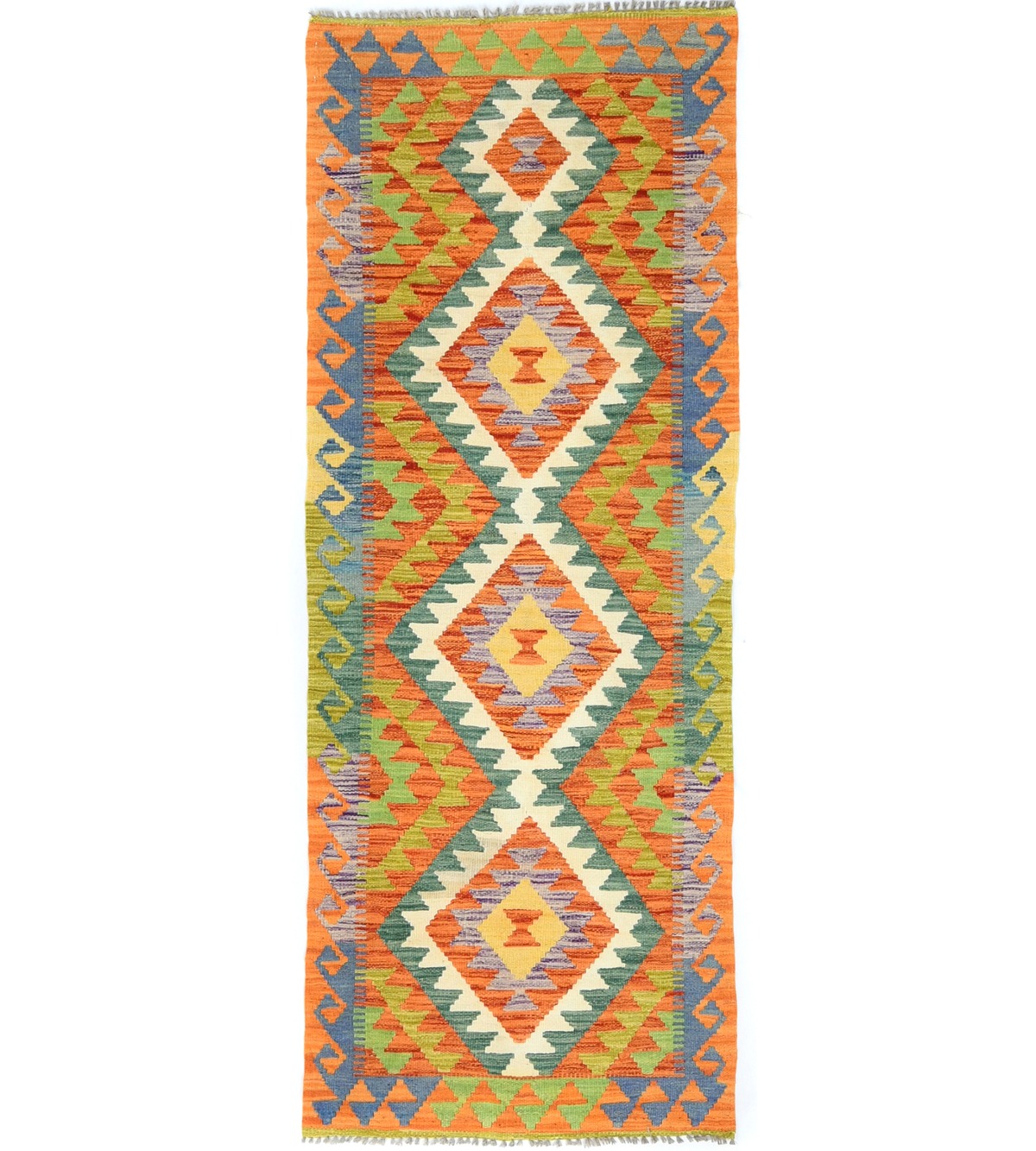 Multicolored Geometric Reversible 2'5X6'6 Kilim Oriental Runner Rug