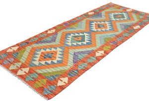 Multicolored Geometric Reversible 2'4X6'3 Kilim Oriental Runner Rug