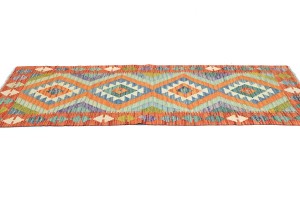 Multicolored Geometric Reversible 2'4X6'3 Kilim Oriental Runner Rug