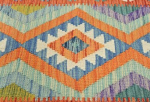 Multicolored Geometric Reversible 2'4X6'3 Kilim Oriental Runner Rug