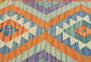 Multicolored Geometric Reversible 2'4X6'3 Kilim Oriental Runner Rug