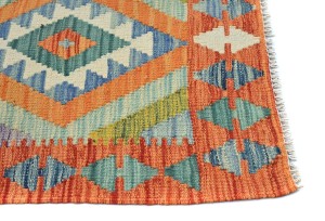 Multicolored Geometric Reversible 2'4X6'3 Kilim Oriental Runner Rug