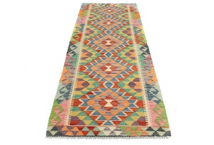 Multicolored Geometric Reversible 2'4X6'5 Kilim Oriental Runner Rug